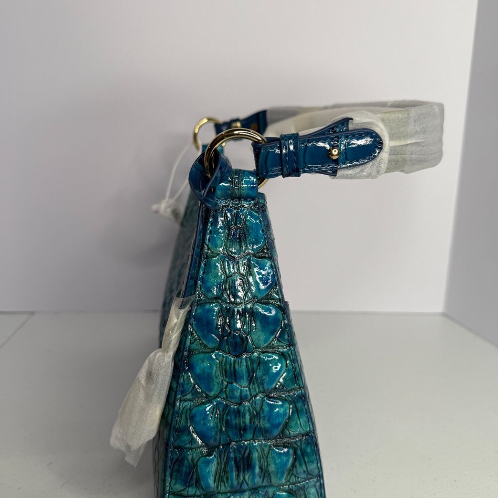 MaJue Croc-Embossed Teal Shoulder Bag | Gold Hardware | New with Tags - Picture 9 of 10
